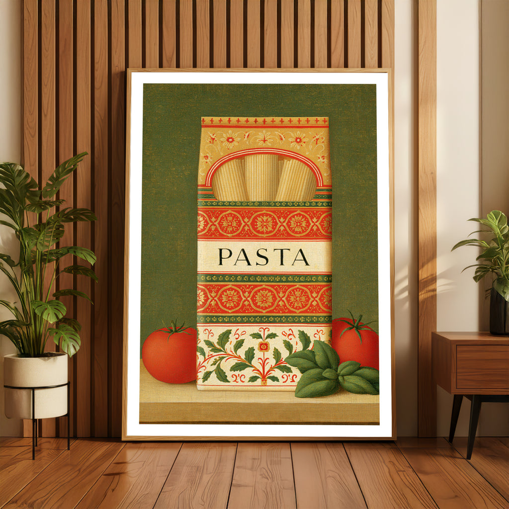 Classic Food Poster Print, Italian Pasta Rustic Kitchen Decor, Retro Mid Century Risograph Wall Art