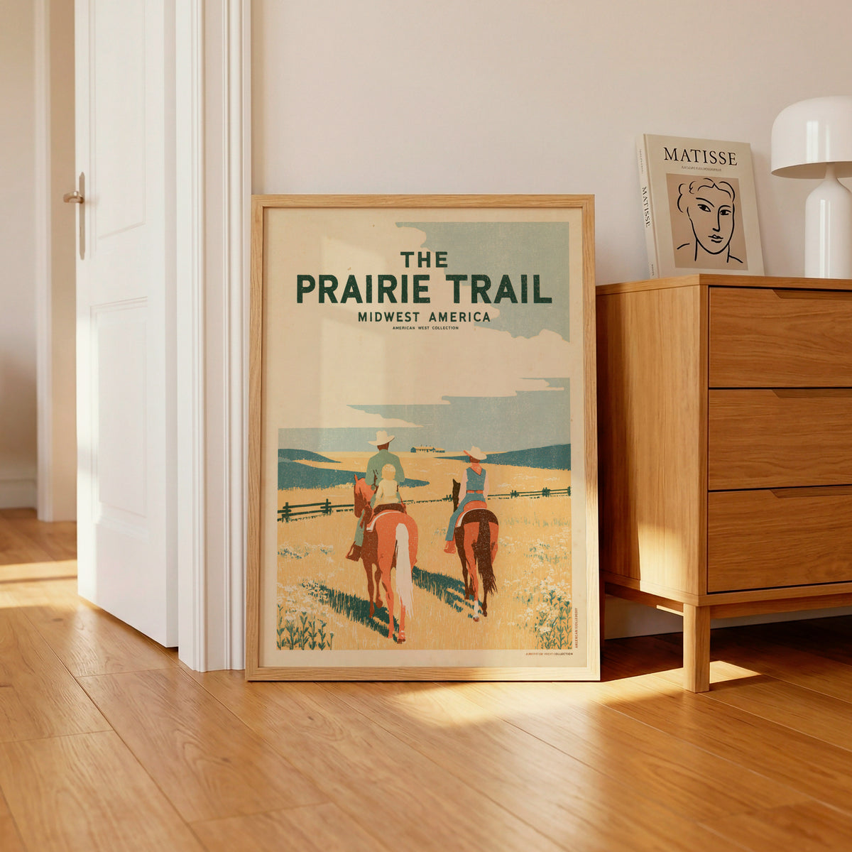 Prairie Trail Midwest America Contemporary Travel Art, Horse Riding Scene, Western Landscape