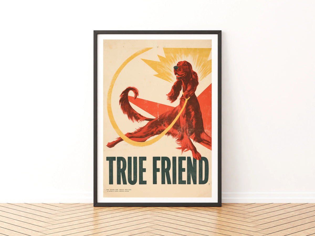 True Friend Dog Poster, Retro Irish Setter Print, Vintage Folk Wall Art, Dog Lover Gift