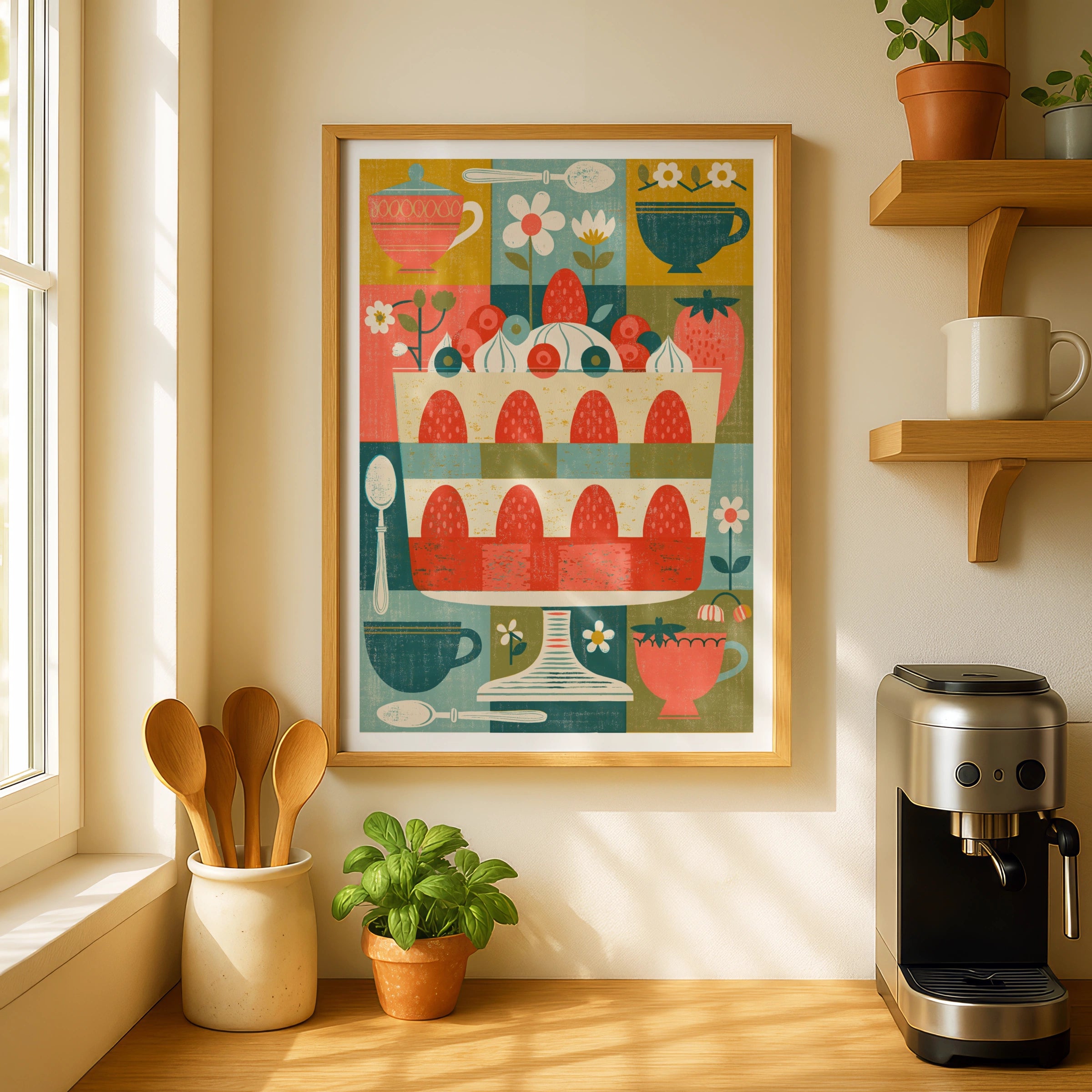 Vintage Trifle Print,  Rustic Kitchen Decor, Retro Mid Century Risograph Art