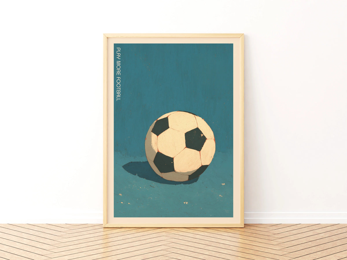 Play More Football Retro Print, Kids Football Poster, Vintage Soccer Wall Art, Boys Bedroom Decor