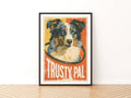 Retro Dog Poster, Australian Shepherd Print, Trusty Pal Folk Art Wall Decor