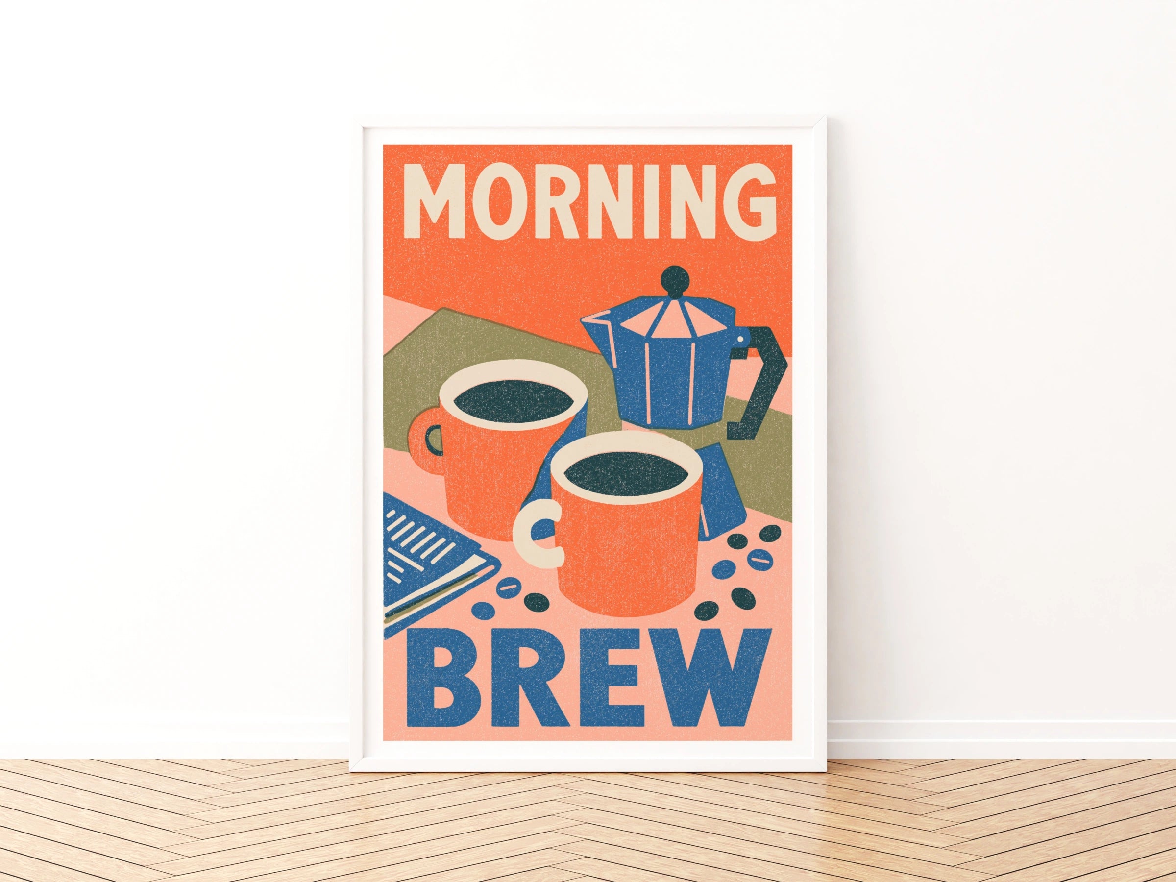 Morning Brew Coffee Poster Print | Vintage Food Poster Print | Rustic Kitchen Decor | Retro Mid