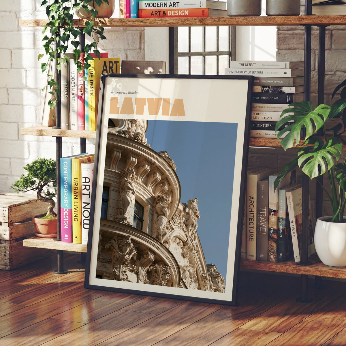 Latvia Retro Travel Poster, Riga Art Nouveau Architecture Print, Baltic Wall Art