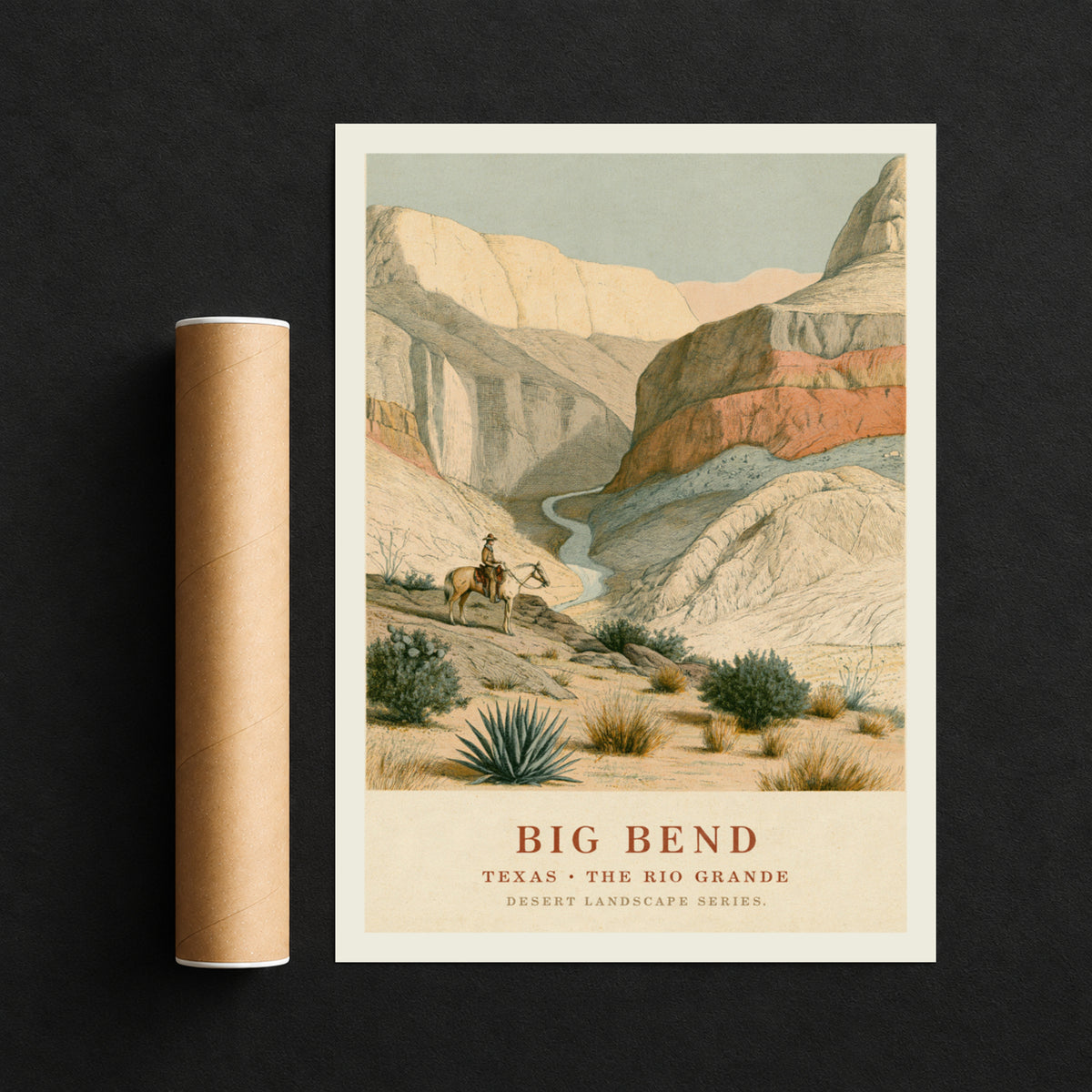 Big Bend Texas Print, Rio Grande Canyon Vintage Desert Landscape Poster, Western Wall Art Decor