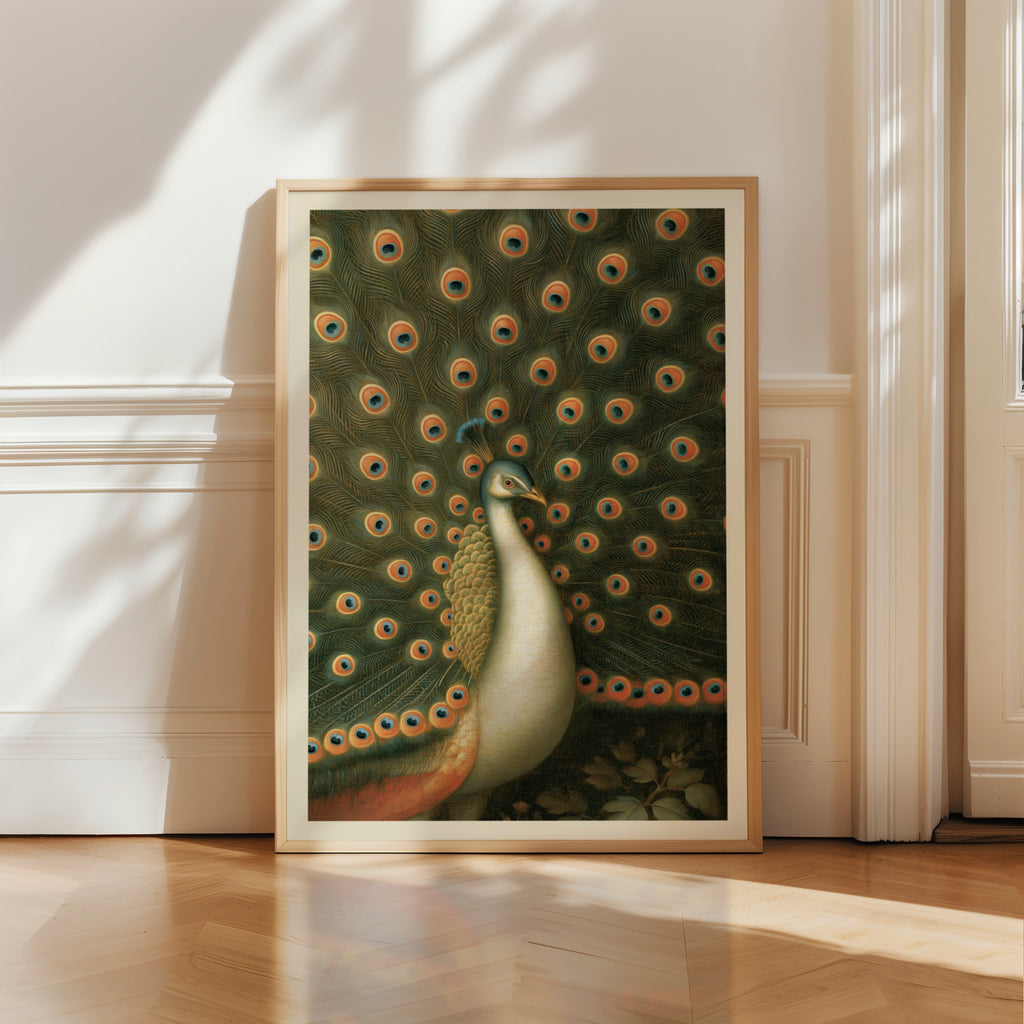 Peacock Wall Art, Classic Inspired Prints, Vintage Bird Poster, Green and Orange Feather Art Print