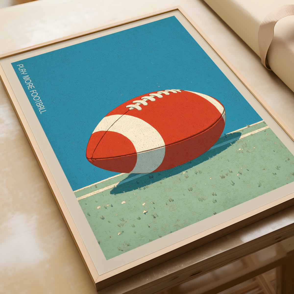 Retro American Football Poster, Play More Football Print, Vintage Sports Wall Art, Kids Room
