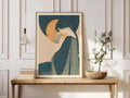 Mother and Child Art Print, Vintage Crescent Moon Poster, Nursery Wall Art, Starry Night