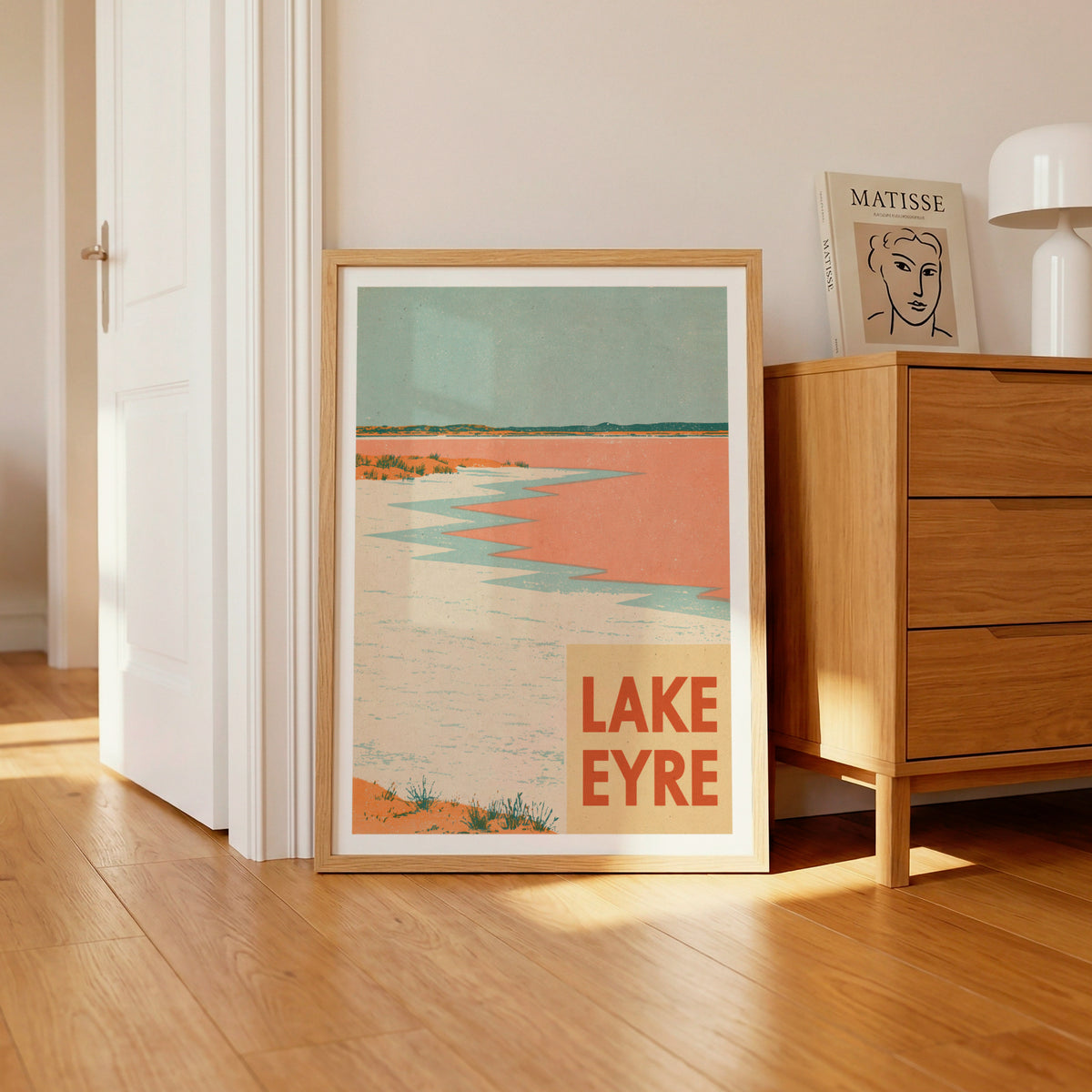 Lake Eyre Retro Travel Poster, Vintage Travel Print, South Australia Outback Salt Lake Wall Art