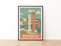 Brindisi Vintage Travel Poster, Italy Retro Wall Art Print, Puglia Sailing Harbour