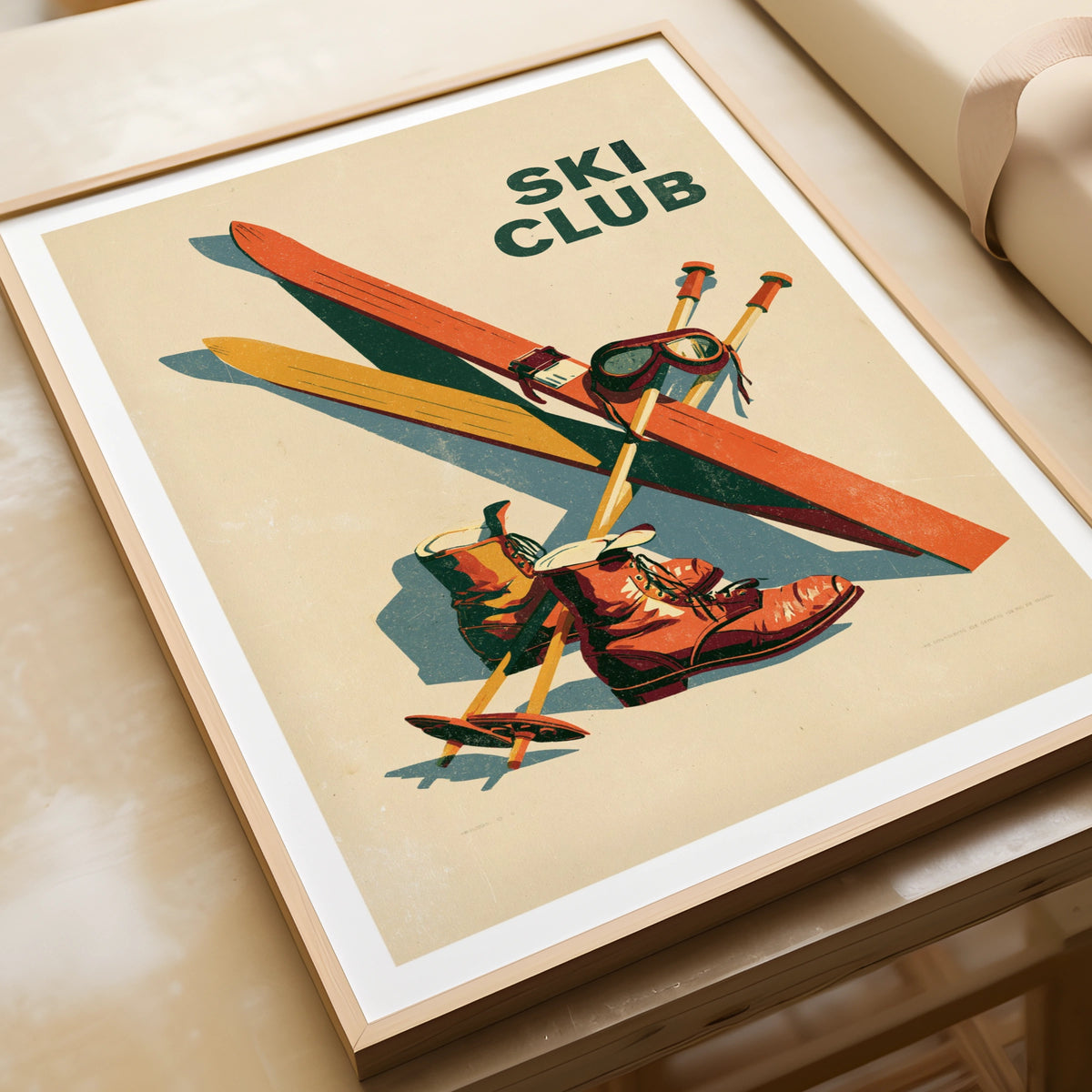 Retro Ski Club Poster, Vintage Skiing Wall Art, Alpine Sport Print, Ski Lodge Decor