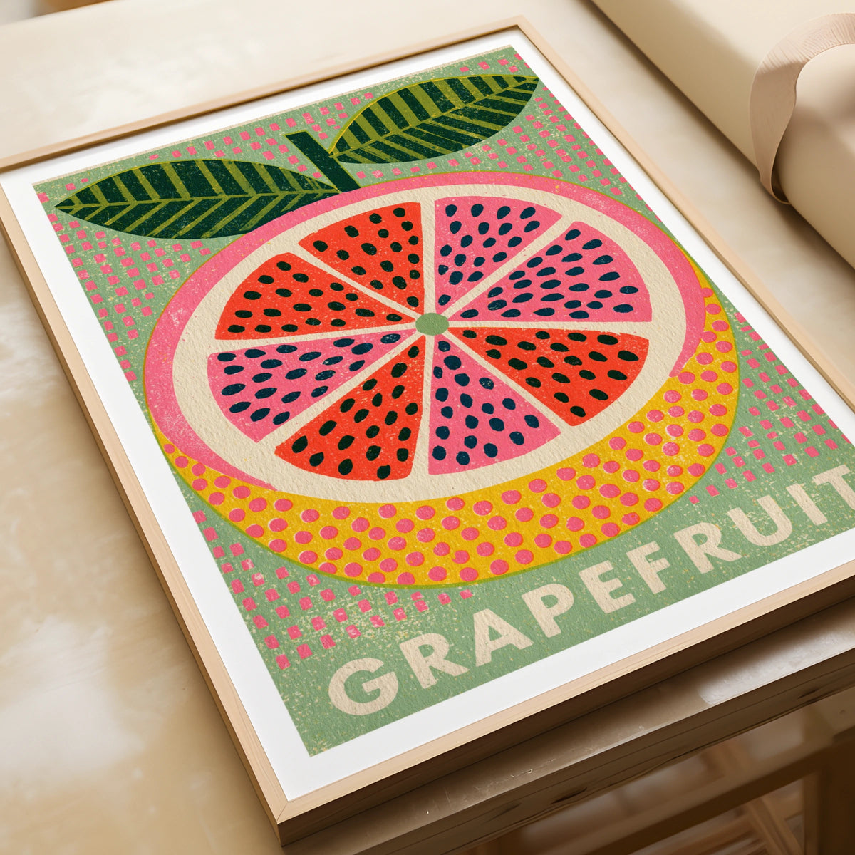 Grapefruit Vintage Food Poster Print | Rustic Kitchen Decor | Retro Mid Century Risograph Art