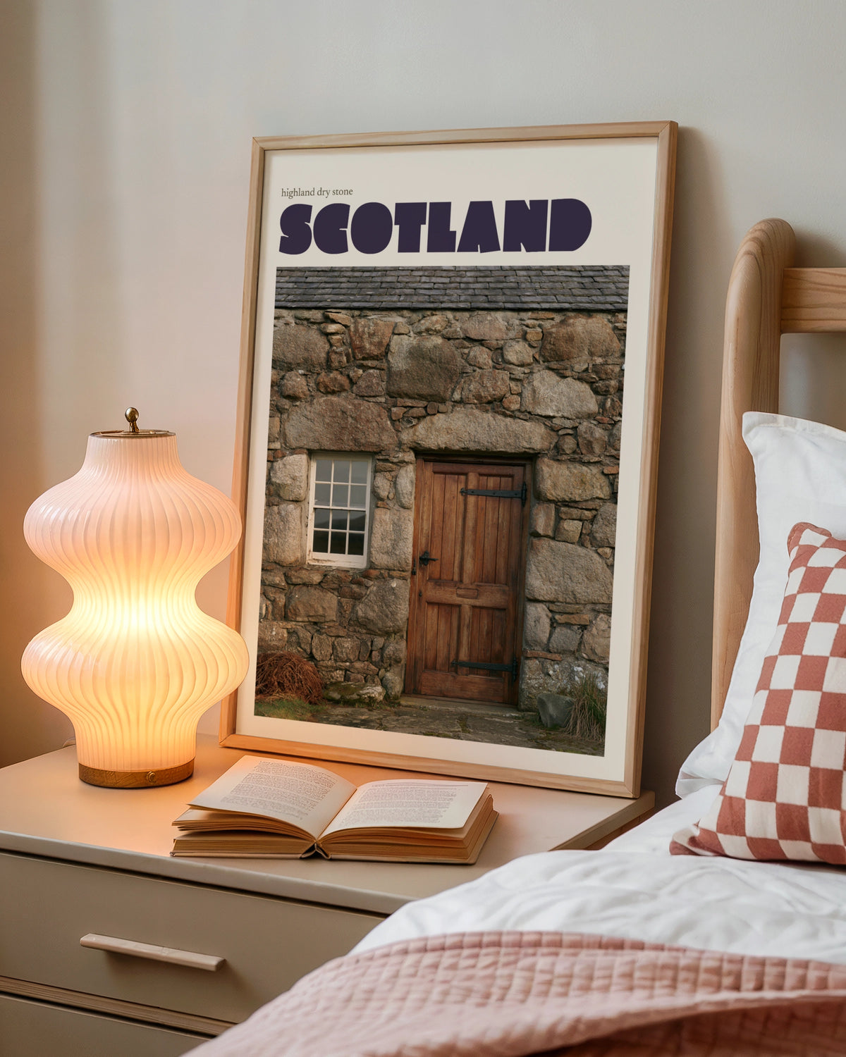 Scotland Retro Travel Poster, Highland Dry Stone Cottage, Scottish Wall Art Print