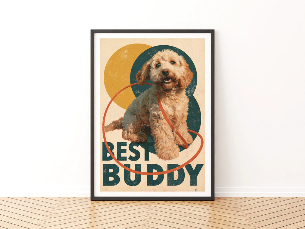 Best Buddy Cockapoo Retro Dog Print, Vintage Style Doodle Wall Art, Dog Lover Gift
