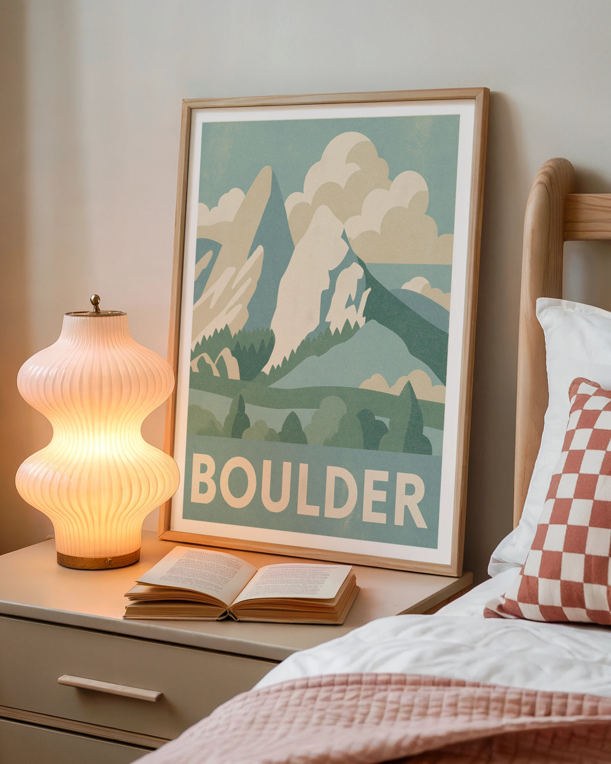 Boulder Colorado Retro Travel Poster, Flatirons Mountain Print, Vintage Travel Wall Art