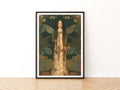 Rain Fairy Girl Art Nouveau Print, Classic Inspired Folk Art, Teal Floral Fantasy Poster
