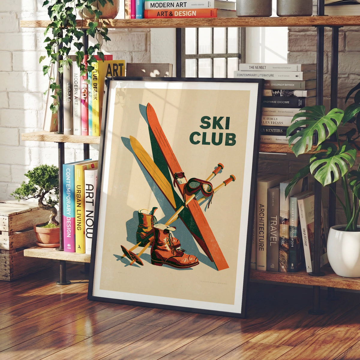 Retro Ski Club Poster, Vintage Skiing Wall Art, Alpine Sport Print, Ski Lodge Decor