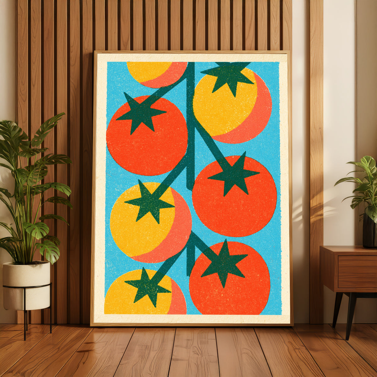 Vintage Food Poster Print | Rustic Kitchen Decor, Tomato Vine Art, Mid Century Retro Wall Art Gift