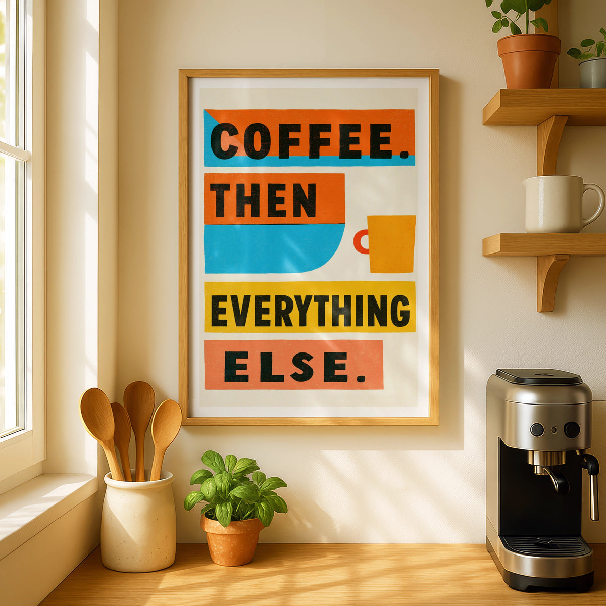 Coffee Then Everything Else Vintage Food Poster Print | Rustic Kitchen Decor | Retro Mid Century