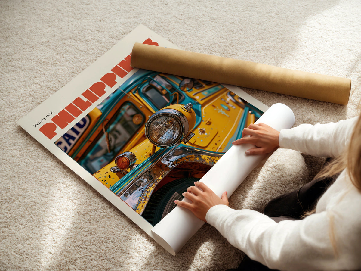 Philippines Jeepney Contemporary Travel Poster, Filipino Wall Art, Vintage Travel Print