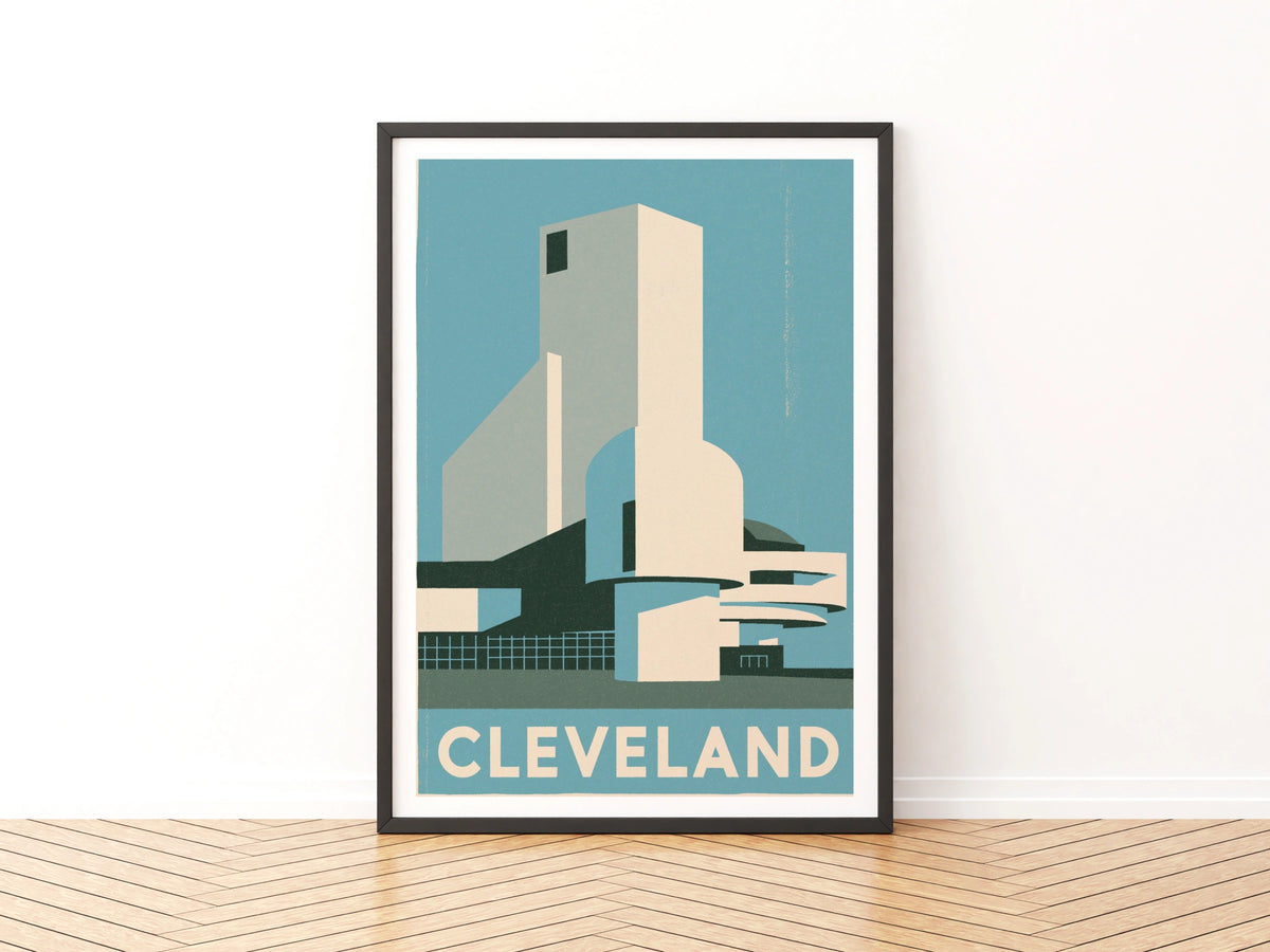 Cleveland Retro Travel Poster, Rock Hall Architecture Print, USA City Wall Art
