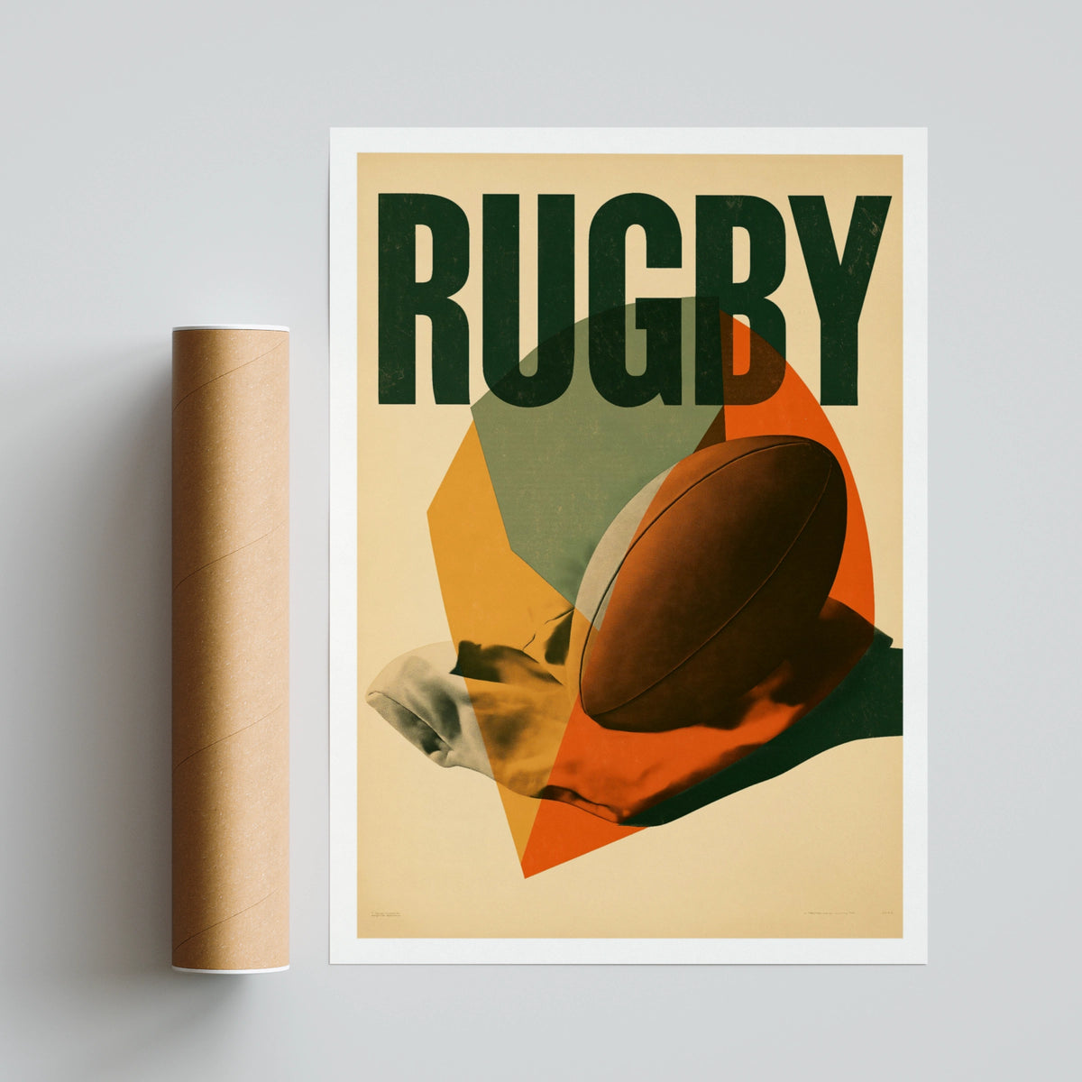 Retro Rugby Poster, Vintage Rugby Ball Print, Sports Wall Art, Green Orange Decor