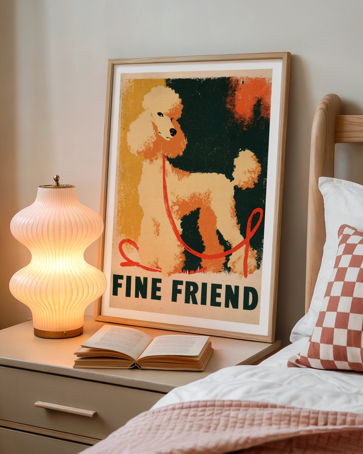 Retro Poodle Art Print, Fine Friend Dog Wall Art, Vintage Style Folk Print, Gift for Dog Lovers
