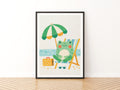 Retro Frog Beach Print, Vintage Style Wall Art, Cute Frog Poster, Kids Room Nursery Decor