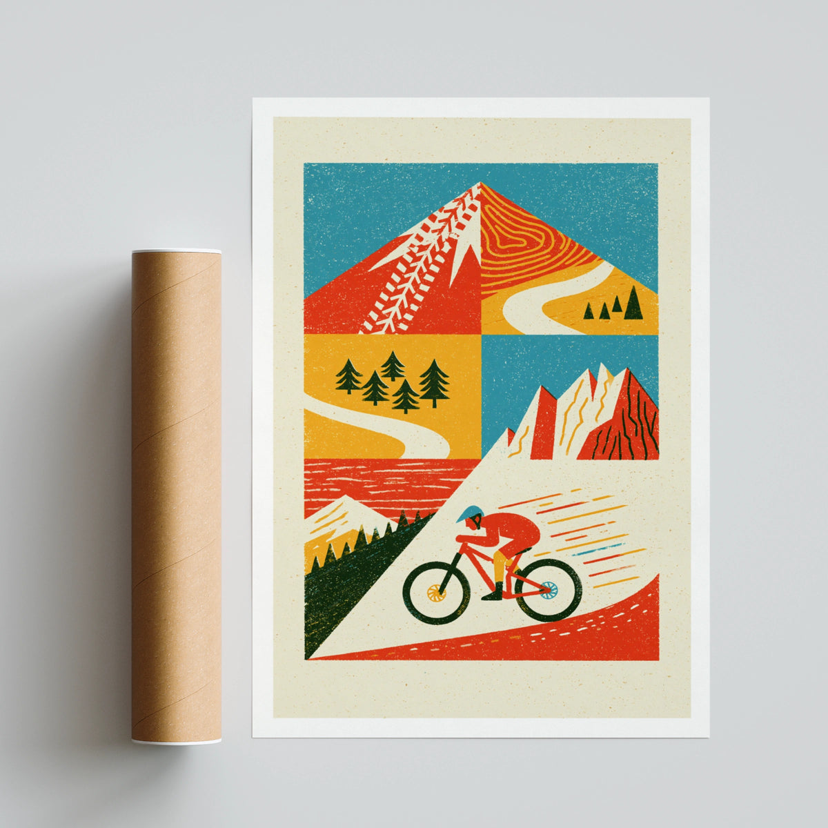 Mountain Bike Retro Poster, Cycling Wall Art Print, MTB Gift, Outdoor Adventure Decor