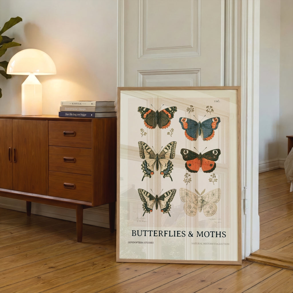 Vintage Butterflies and Moths Print, Natural History Poster, Botanical Nature Wall Art, Lepidoptera