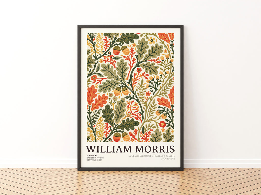 William Morris Oak Leaf Acorn Print, Arts and Crafts Exhibition, Floral Botanical Poster