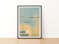 Retro Lake Lubans Poster, Vintage Travel Print, Latvia Wall Art, Reed Lake Landscape, Woodblock