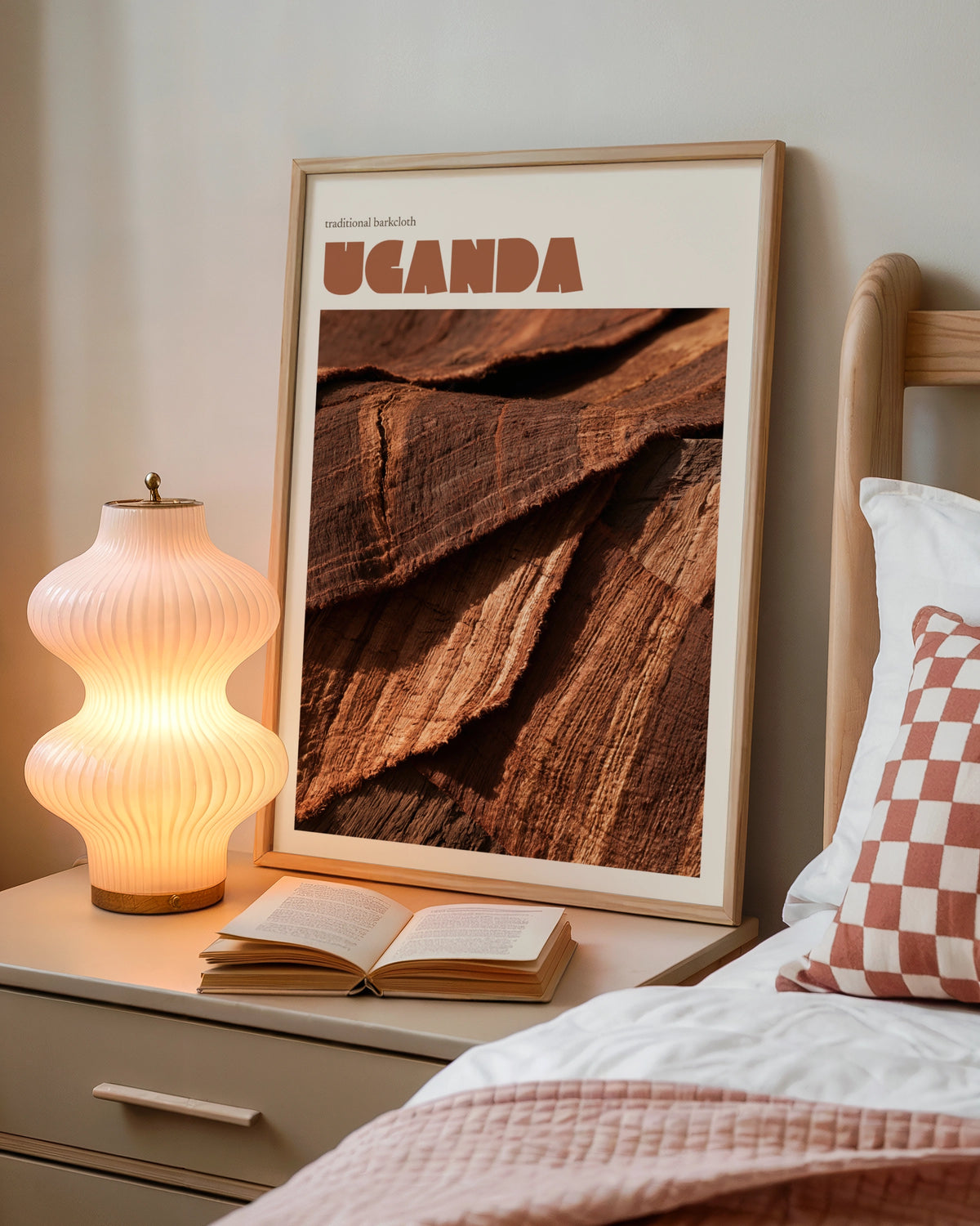 Uganda Travel Print, contemporary African Wall Art, Traditional Barkcloth, Terracotta Decor