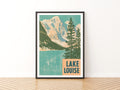 Retro Lake Louise Print, Vintage Travel Poster, Canadian Rockies Banff Mountain Lake Wall Art