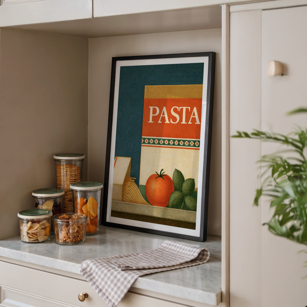 Vintage Food Poster Print, Pasta Rustic Kitchen Decor, Retro Mid Century Risograph Italian Art