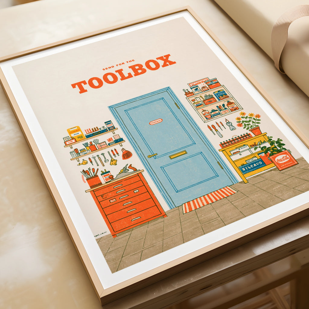 Send for the Toolbox Retro Workshop Poster, Vintage Tool Room Wall Art Print, DIY Gift