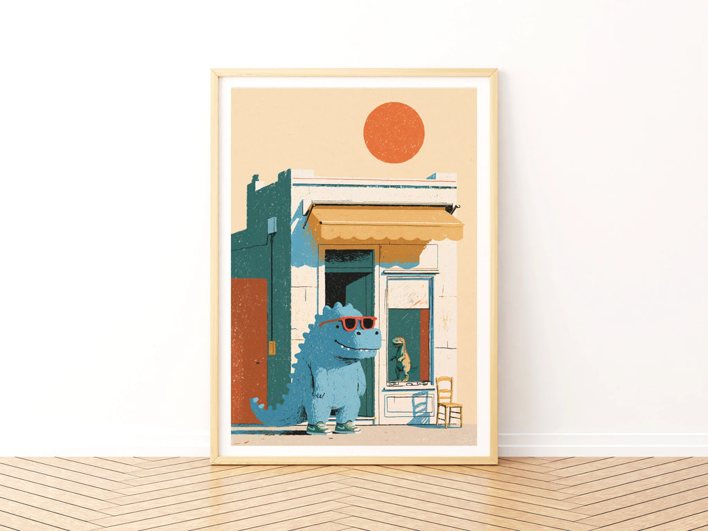 Cool Dinosaur Print, Retro Kids Poster, Funny Dino Wall Art, Children's Room Decor Collectable