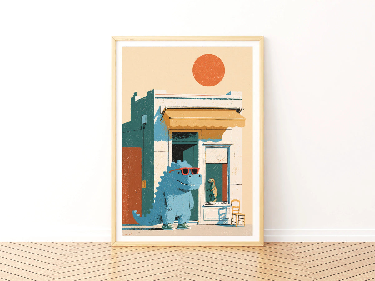 Cool Dinosaur Print, Retro Kids Poster, Funny Dino Wall Art, Children's Room Decor Collectable