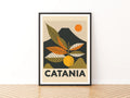 Catania Retro Travel Poster, Sicily Italy Print, Vintage Travel Wall Art, Citrus Orange Etna