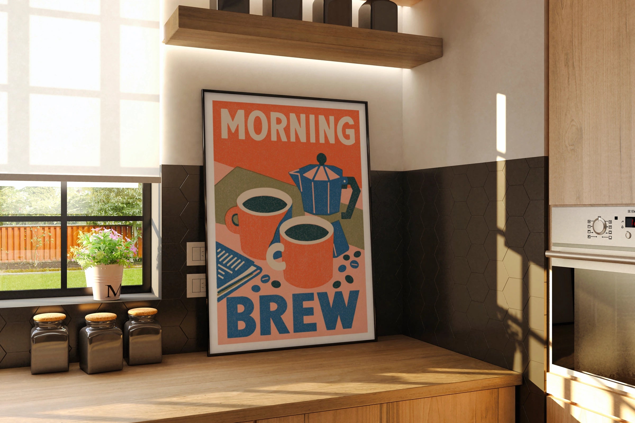 Morning Brew Coffee Poster Print | Vintage Food Poster Print | Rustic Kitchen Decor | Retro Mid