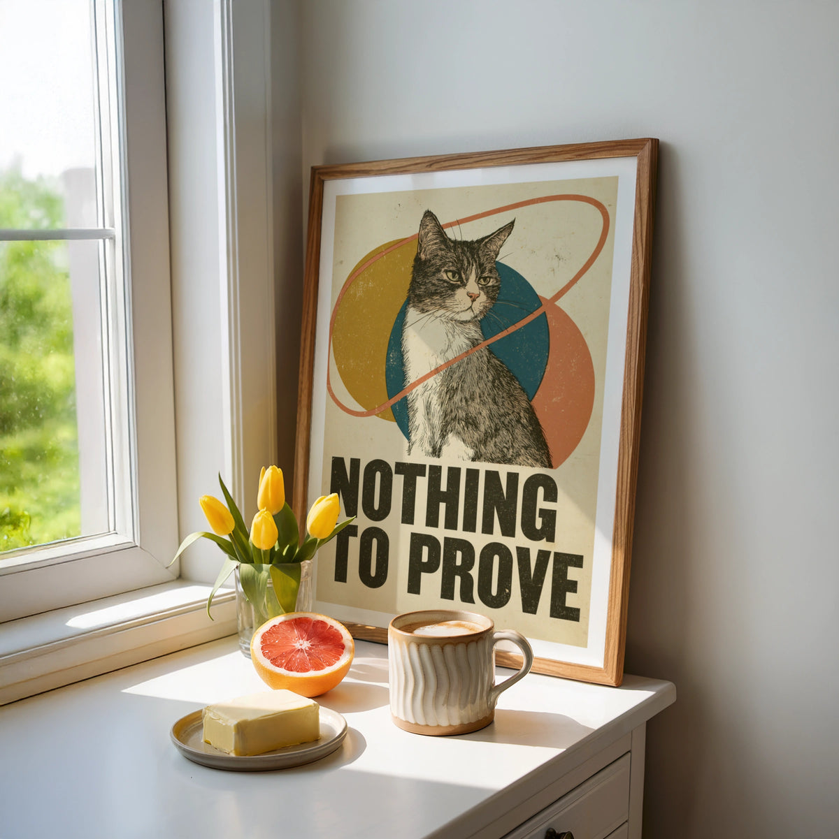 Retro Cat Print, Nothing To Prove Funny Cat Wall Art, Vintage Typography Cat Gift