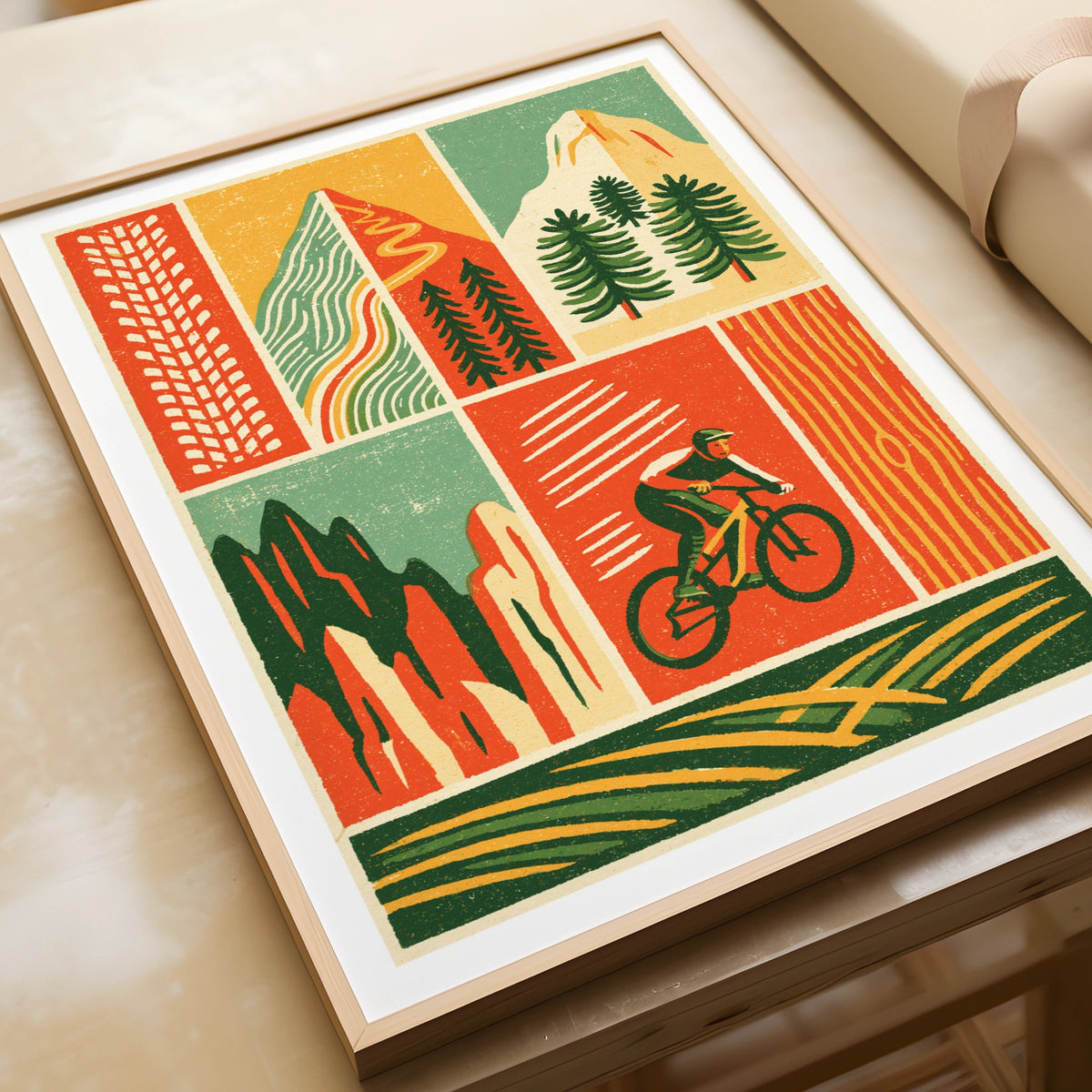 Mountain Bike Retro Poster, MTB Trail Art Print, Cycling Wall Art, Outdoor Adventure Gift