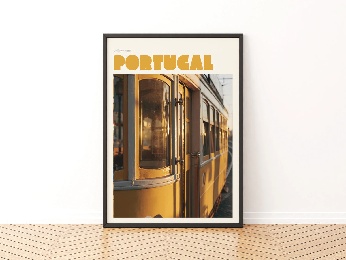 Portugal Yellow Tram Print, contemporary Lisbon Travel Wall Art, Tram 28 Decor