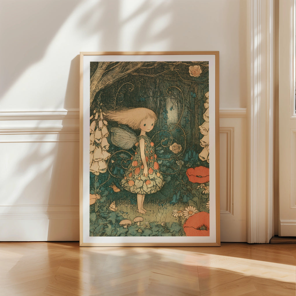 Victorian Fairy Garden Classic Inspired Print, Vintage Folk Art Poster, Woodland Fairy Wall Art