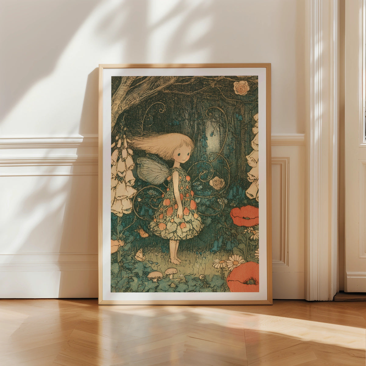 Victorian Fairy Garden Classic Inspired Print, Vintage Folk Art Poster, Woodland Fairy Wall Art