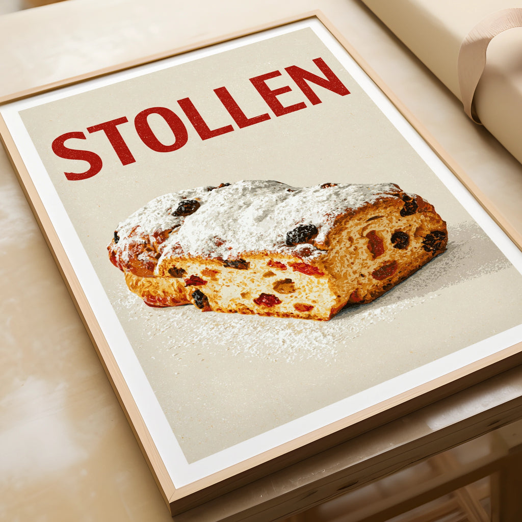 Stollen Vintage Food Poster Print | Rustic Kitchen Decor | Retro Mid Century Risograph Baking Art
