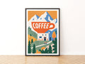 Vintage Food Poster Print, Coffee Alpine Mountain Hut Art, Rustic Kitchen Decor, Retro Mid Century