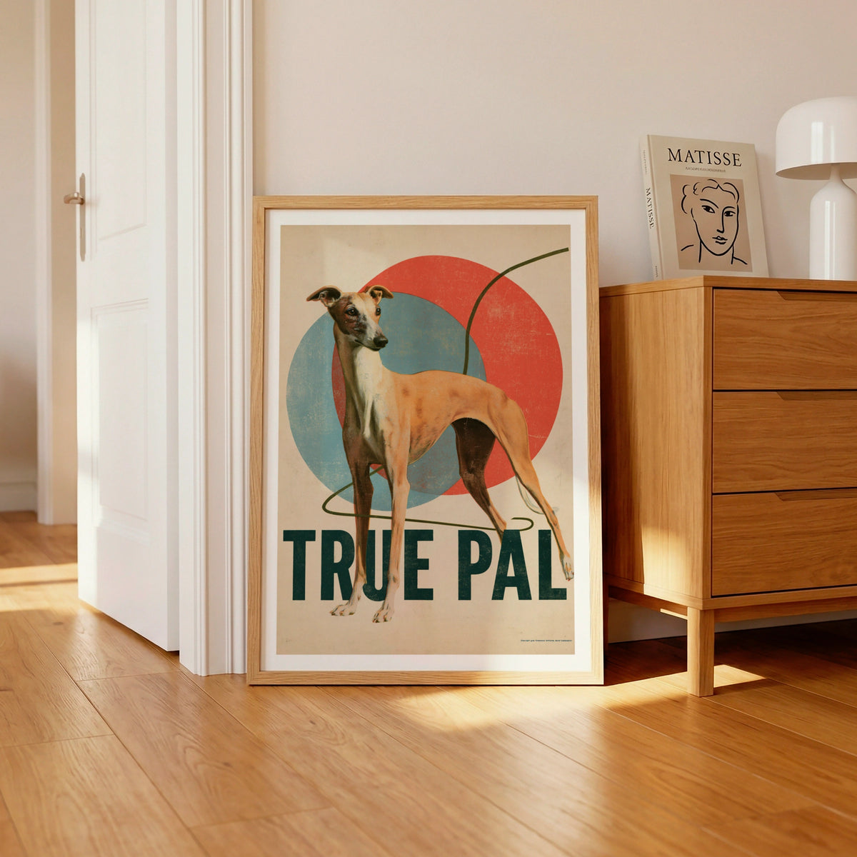 Retro Whippet Print, True Pal Dog Wall Art, Vintage Greyhound Folk Art Decor