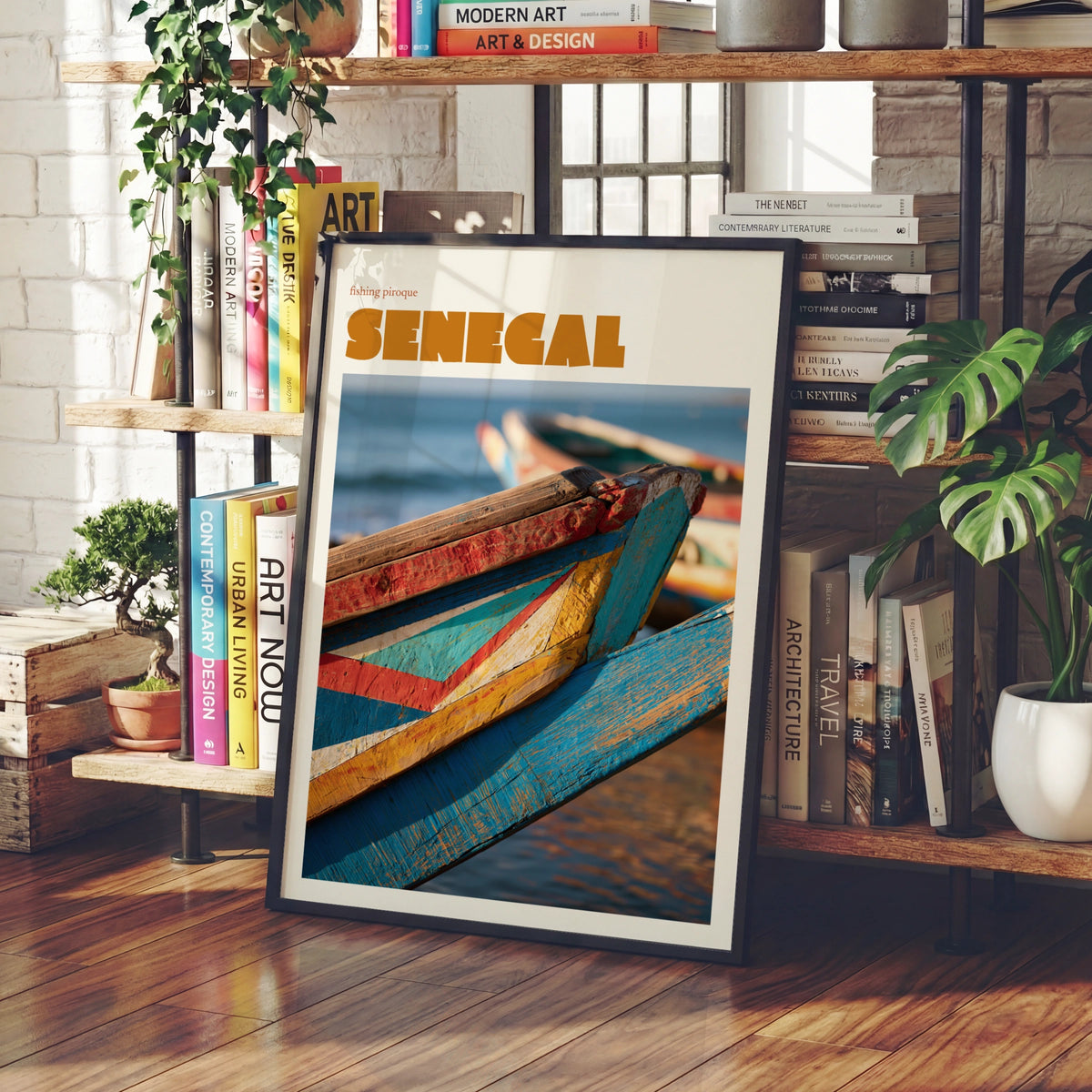 Senegal Travel Print, contemporary African Wall Art, Fishing Pirogue Boat Coastal Decor