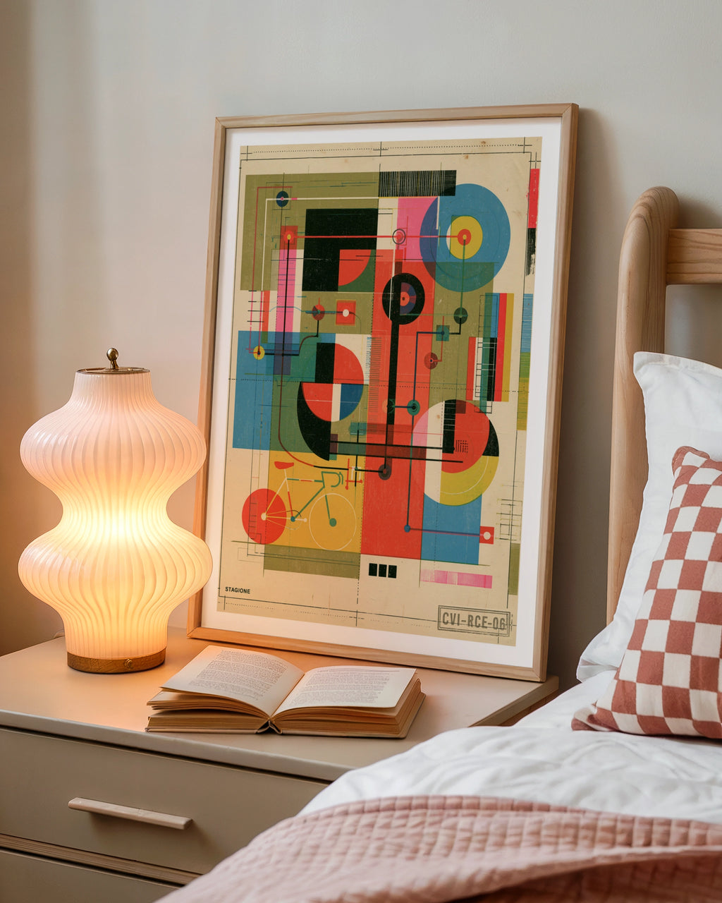 Retro Cycling Poster, Abstract Bauhaus Bike Art Print, Vintage Geometric Bicycle Wall Art